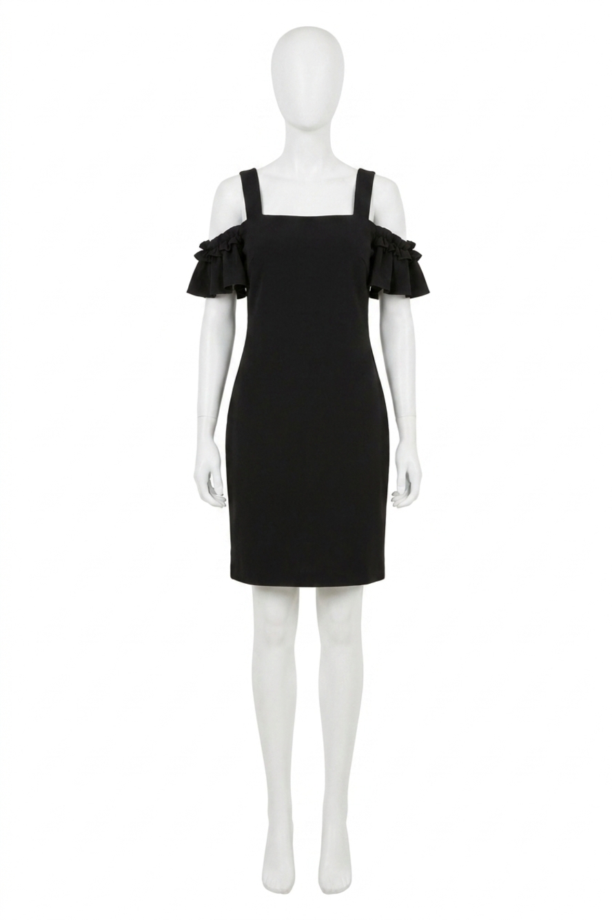 NEW DREW cold shoulder ruffle sleeve dress in black